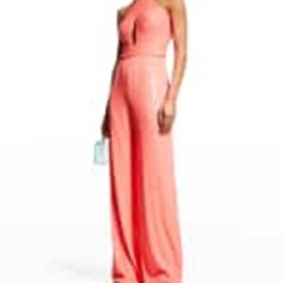 SHO Coral Sequin Cutout Jumpsuit NWT Size 8 Wedding Guest Party Prom Sparkly